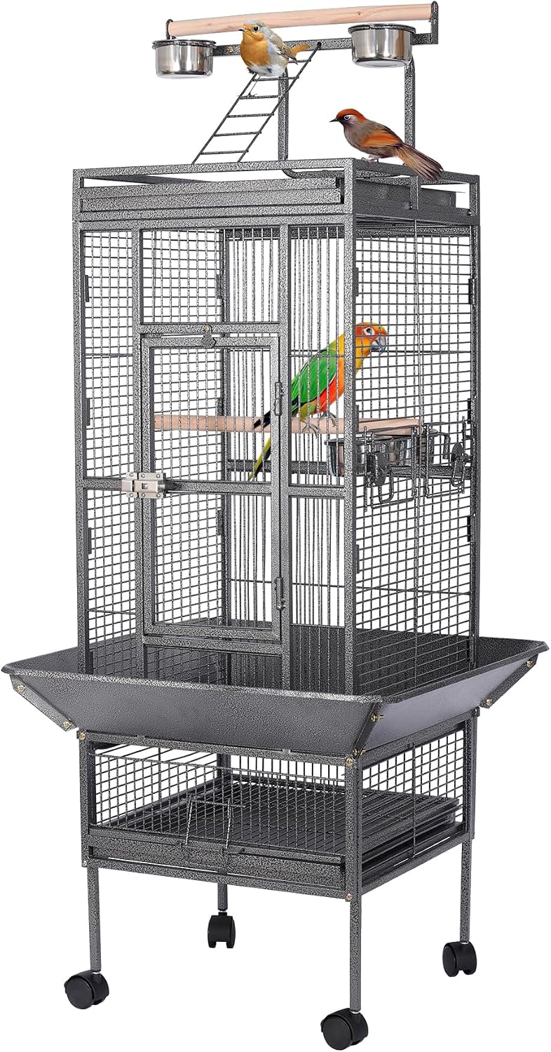 HSM 62 Inch Wrought Iron Bird Flight Cage with Rolling Stand - GlobalHabitat Supply