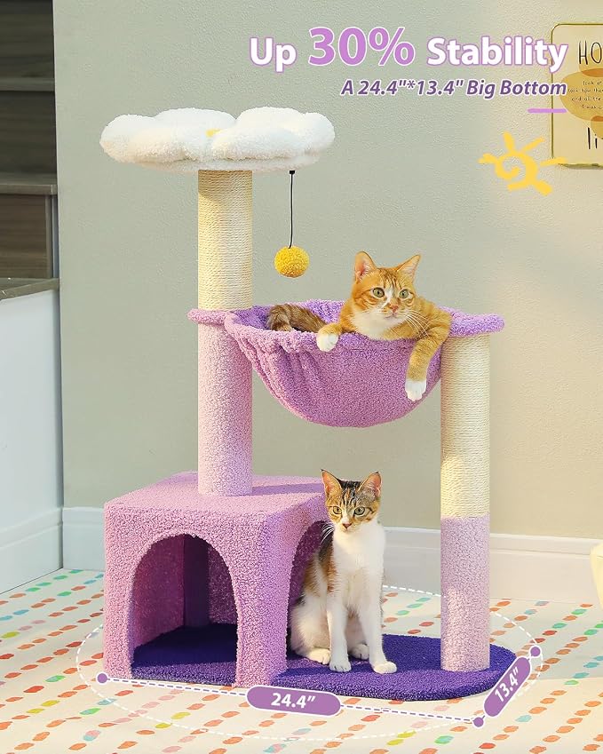 Purple Flower Cat Tree for Small Indoor Cats w/Large Metal Frame Hammock - Image 3