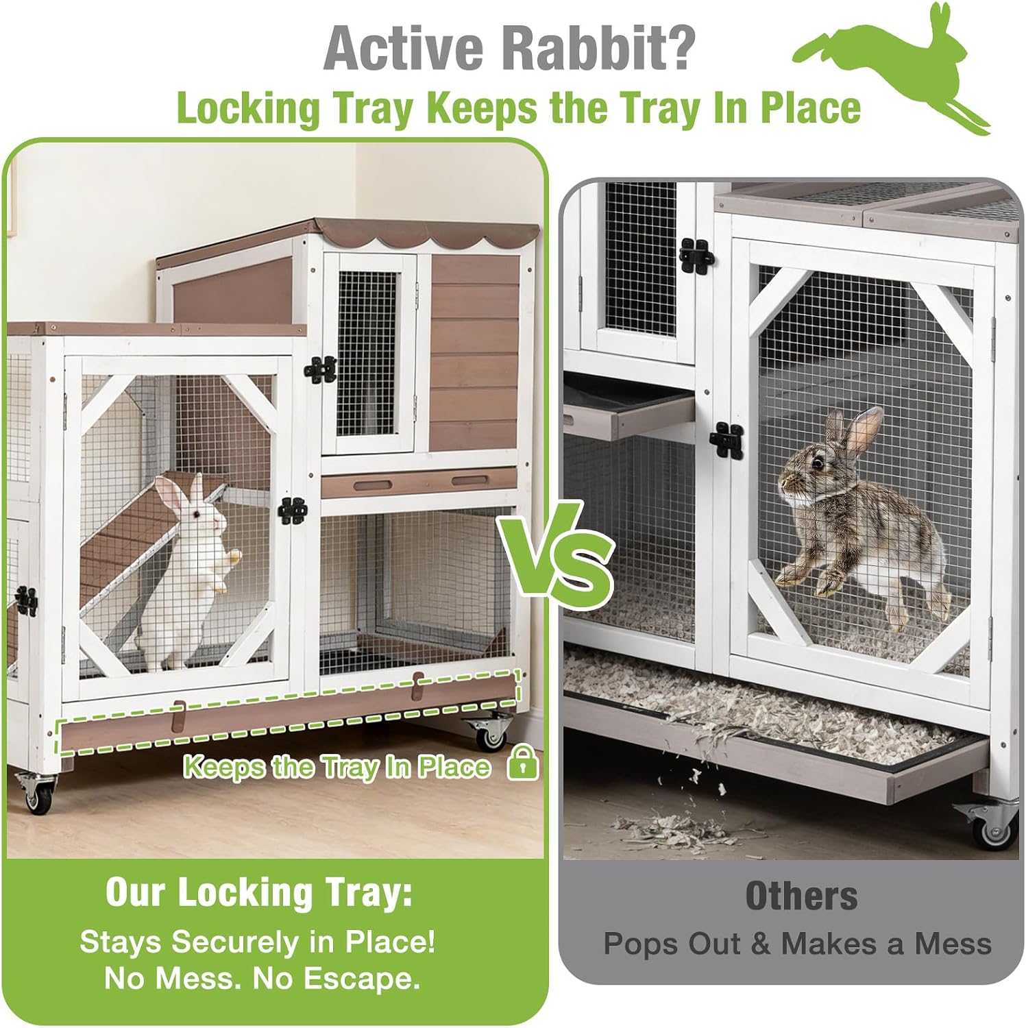 Gutinneen 2-Story Rabbit Hutch with Leak-Proof Trays, 39.3" - GlobalHabitat Supply