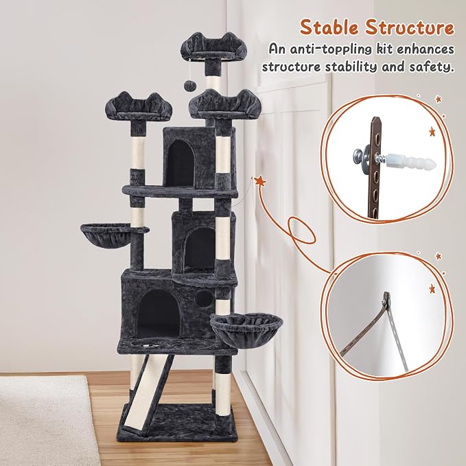 Yaheetech 76.5in Multi-Level Large Cat Tree, Big Cat Tower - Image 8