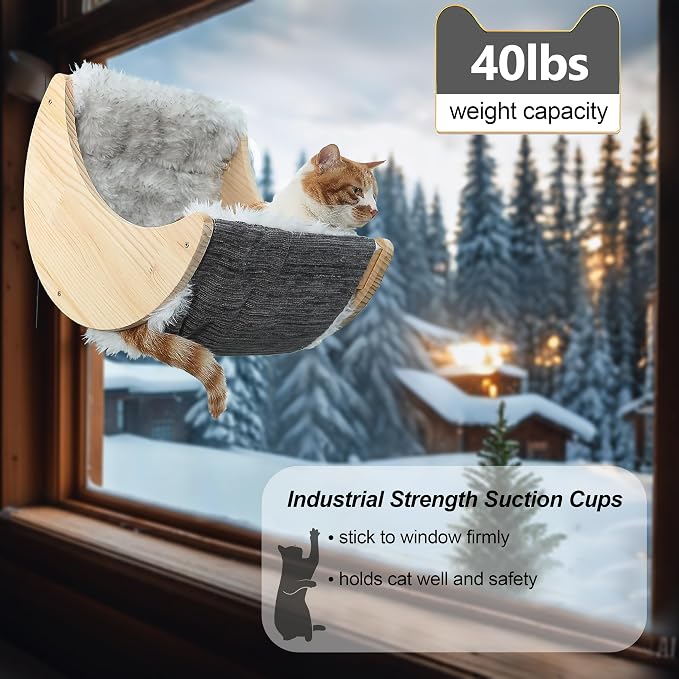 Window Cat Beds with Ultra Plush Hammock, Moon Shelves Mounted with Strong - Image 5