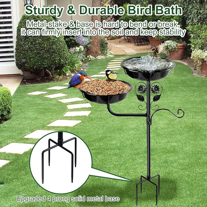 32.7 Inch Metal Bird Bath for Outside, Double Bowls Bird Baths for Outdoors - Image 2