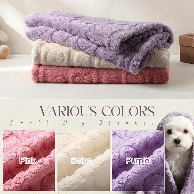 Tegeme 3 Pcs Small Dog Blanket 280 GSM Washable Pet Bed Cover Soft Fluffy Puppy - Image 3
