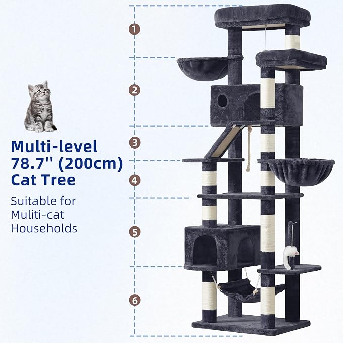 Cat Tree for Large Cats, 78.7" Tall Cat Tower for Indoor Cats Multiple Cats - Image 2