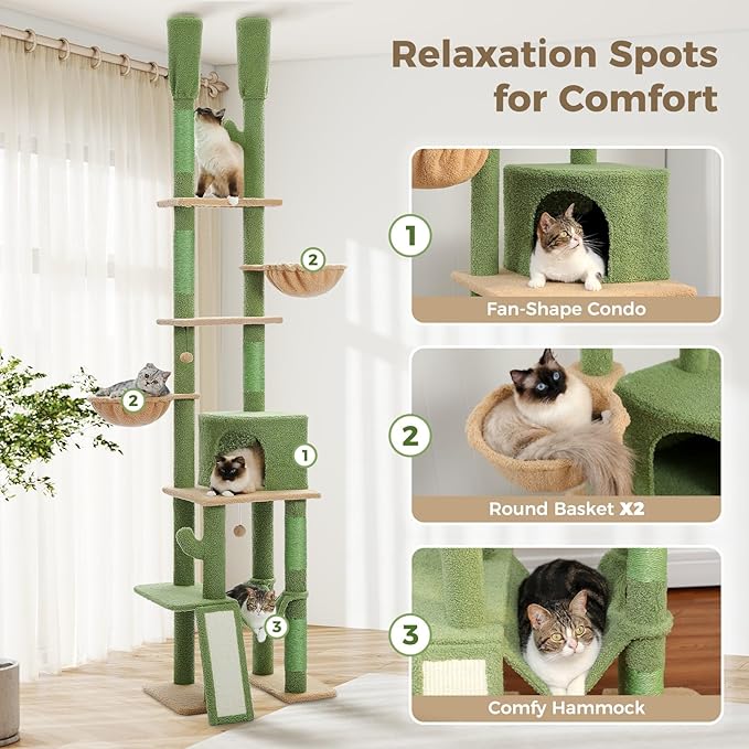 PAWZ Road Cactus Cat Tree Floor to Ceiling Cat Tower - Image 3