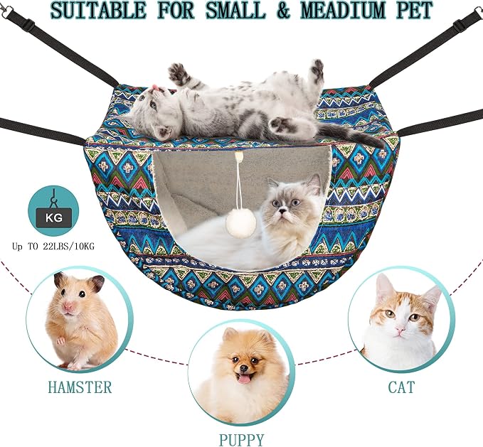 JSPYFITS Cat Cage Hammock with Ball, Double Layer Hanging Adjustable Soft Pet - Image 2