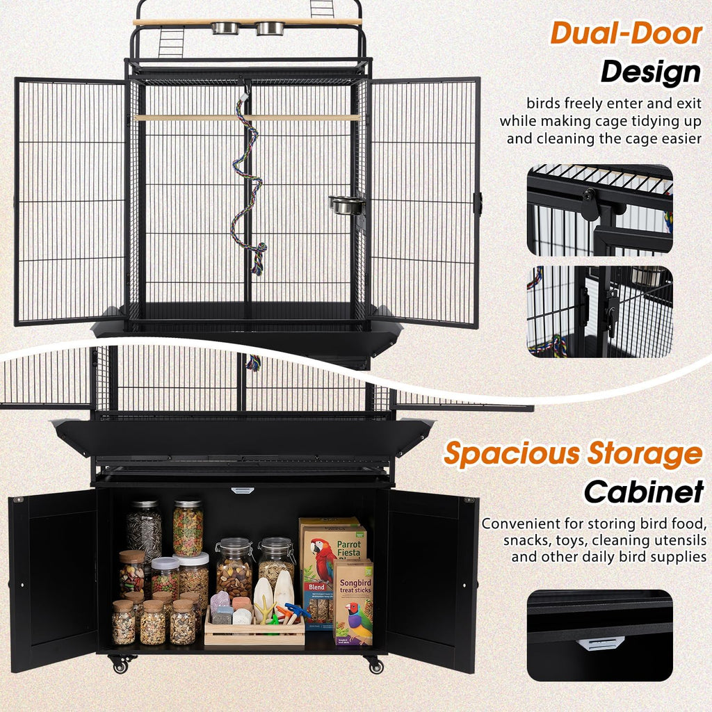 70" Large Bird Cage with Play Top and Storage Cabinet - GlobalHabitat Supply
