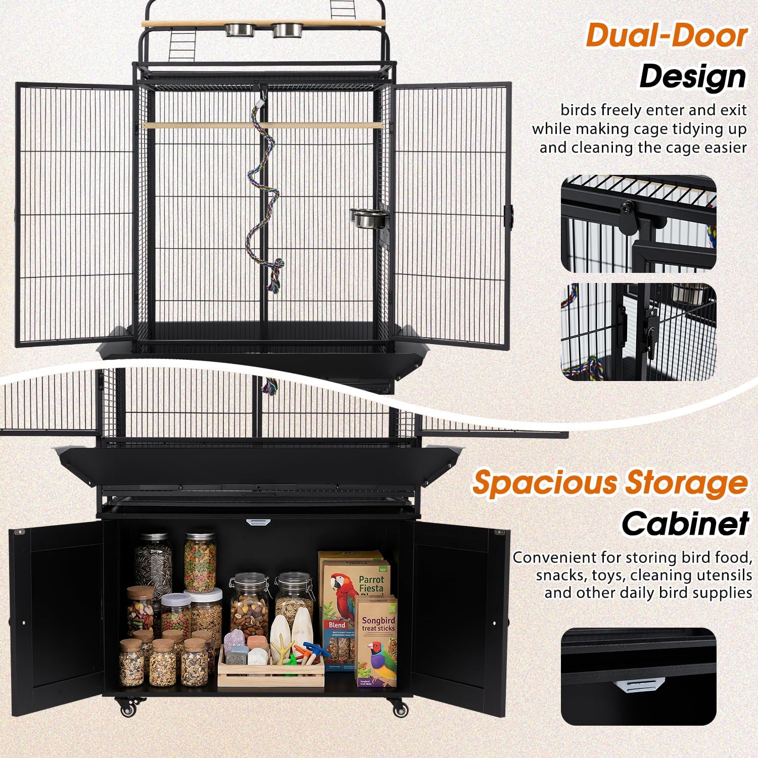 70" Large Bird Cage with Play Top and Storage Cabinet - GlobalHabitat Supply