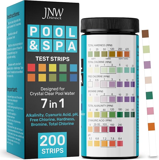 Pool Test Strips 7-in-1, 200 Quick and Accurate Pool and Hot Tub Test Strips by JNWDirect