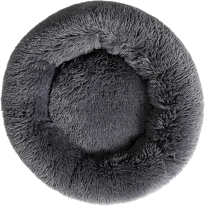 Calming Donut Cat Bed Dog Bed Round Plush Pet Cushion Fluffy Rabbit Cave Warm by Fhodigogo