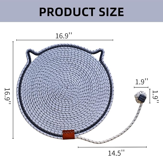Cat Scratcher Mat, Natural Cotton Rope Cat Scratching Pad, 16.9'' Round Cat - Image 2
