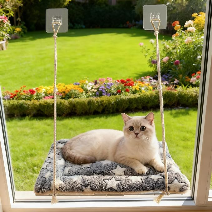 Cat Window Perch with Adhesive Hooks Foldable Cat Window Hammock - Image 2