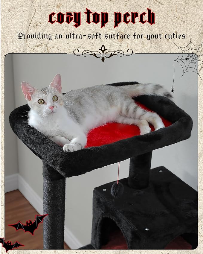 Gothic Cat Tree with Super Large Hammock, 56.3" Black Cat Tower with Coffin Bed - Image 4
