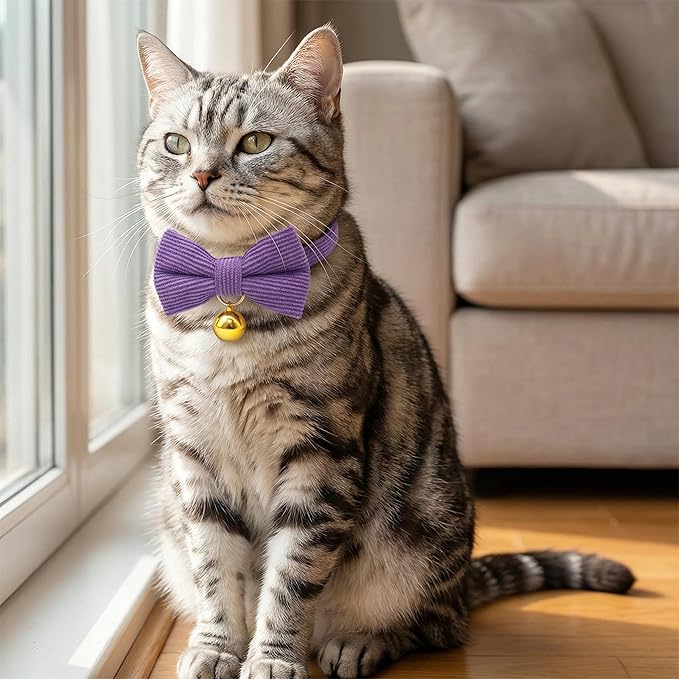THAIN Cat Collar with Bow Tie and Bell, Breakaway Adjustable Cute Soft Corduroy - Image 5