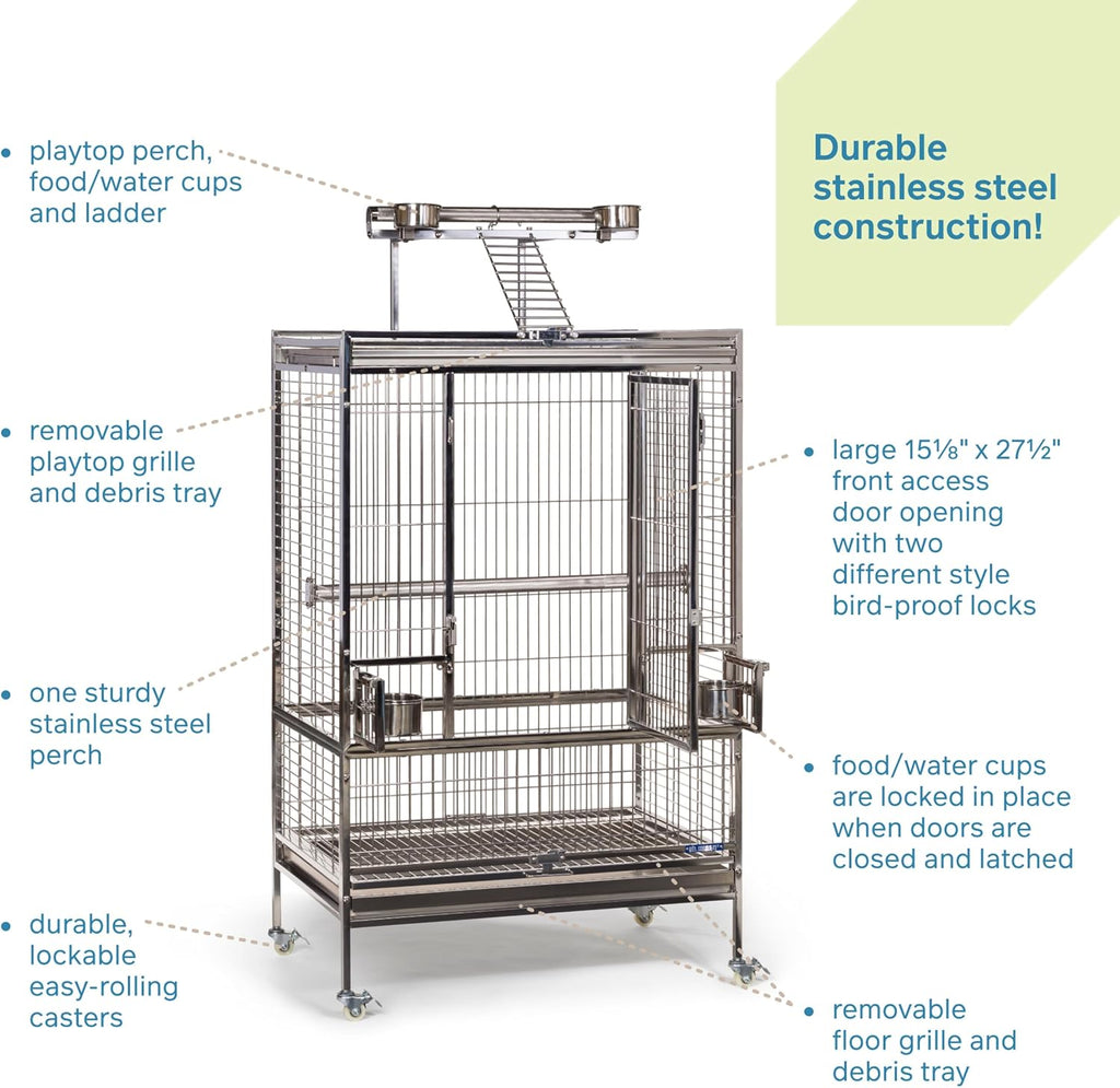 Prevue Pet Products Stainless Steel Playtop Bird Cage, Silver - GlobalHabitat Supply