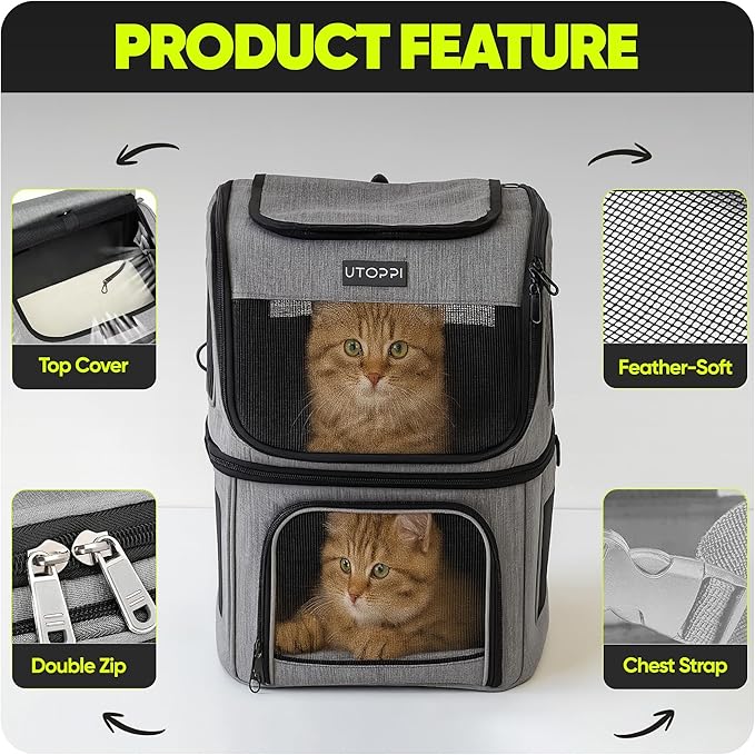 Cat Backpack Carrier for 2 Cats, Kittens or Small Dogs, Foldable & Breathable - Image 4