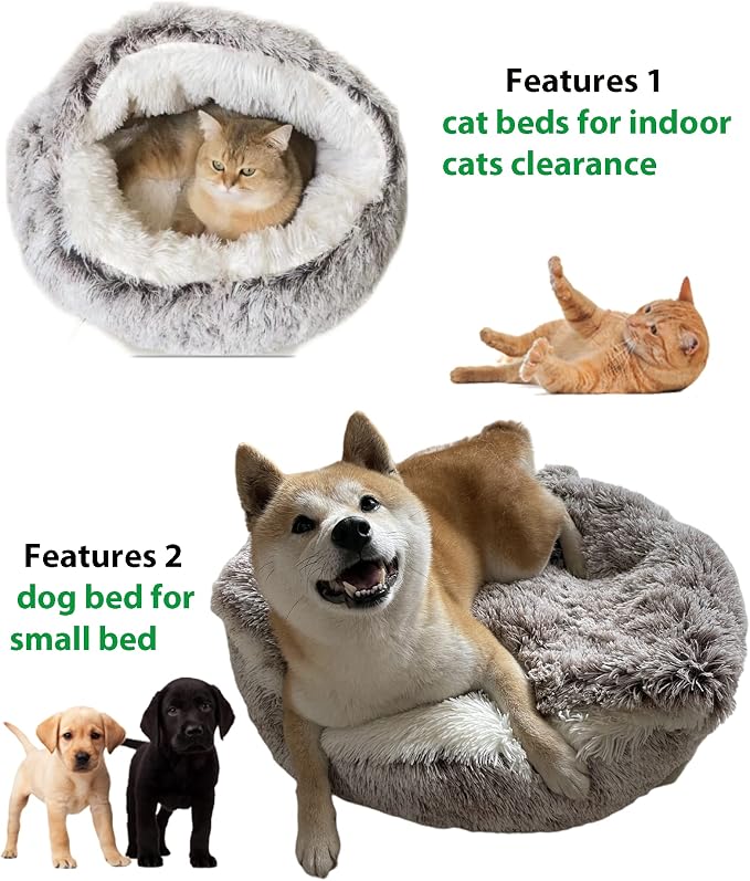 ShinHye Plush Fluffy Hooded Cat Bed Cave, Cozy - Image 3
