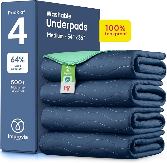 IMPROVIA® Washable Underpads, Heavy Absorbency Reusable Incontinence Pads by IMPROVIA