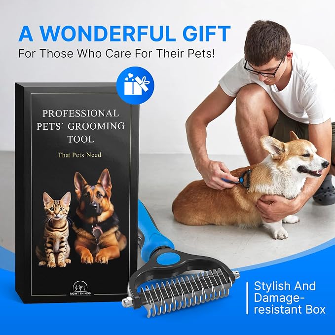 Dog Rake Brush for Shedding – Undercoat Deshedding Tool for Long & Thick Hair - Image 5