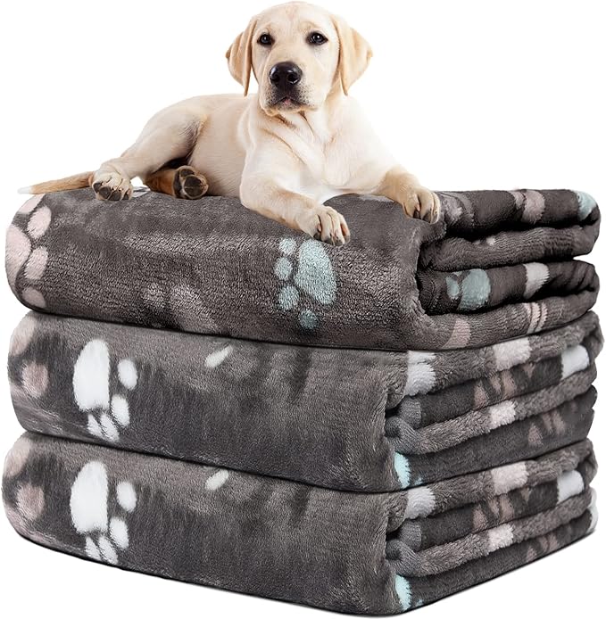Rezutan Dog Blanket for Large Dogs, Upgraded 3 Pack Dog Cat Flannel Blankets by Rezutan