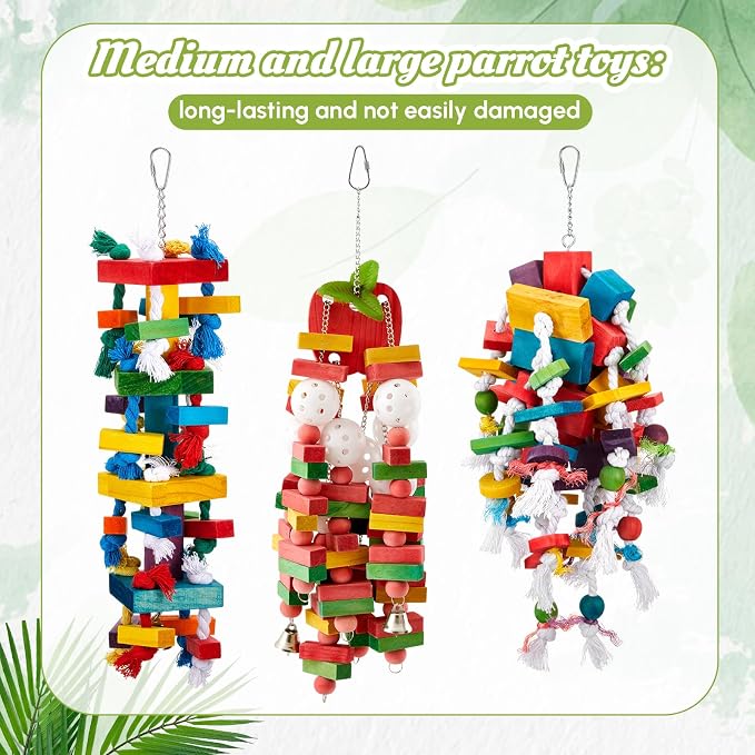 3 Pcs Extra Large Bird Parrot Toy Multicolored Natural Wooden Parrot Cage - Image 5