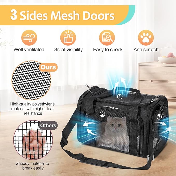 Discala Cat Dog Carrier Up to 15 Lbs TSA Airline Approved Pet Carrier - Image 6