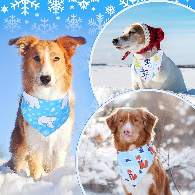 Abbylike 50 Pcs Winter Dog Bandanas Bulk Blue Snowflake Dog Bandanas - Image 6