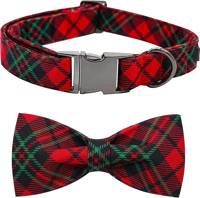 Dog Collar, Christmas Plaid Pet Collar Bow Holiday Bows Girl Boy Bow Dog by BoboRainbow