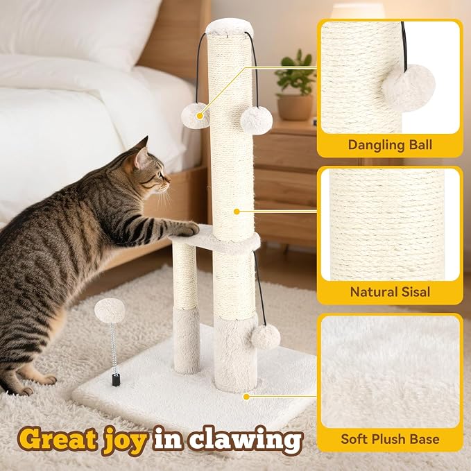 Dimaka Tall Cat Scratching Post, Double Lower Posts Extra Stable Cat Post Tree - Image 5