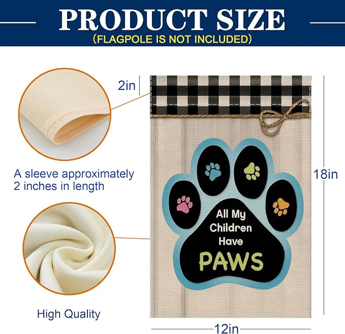 12x18 All My Children Have Paws Garden Flag Cat Paw Print Black Gingham Outdoor - Image 4