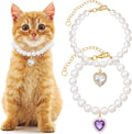2pcs Cat Pearl Collar with Heart Pendant, Cute Pearl Pet Necklace in Small by Unknown