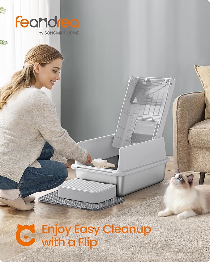 Feandrea Stainless Steel Cat Litter Box - Image 2