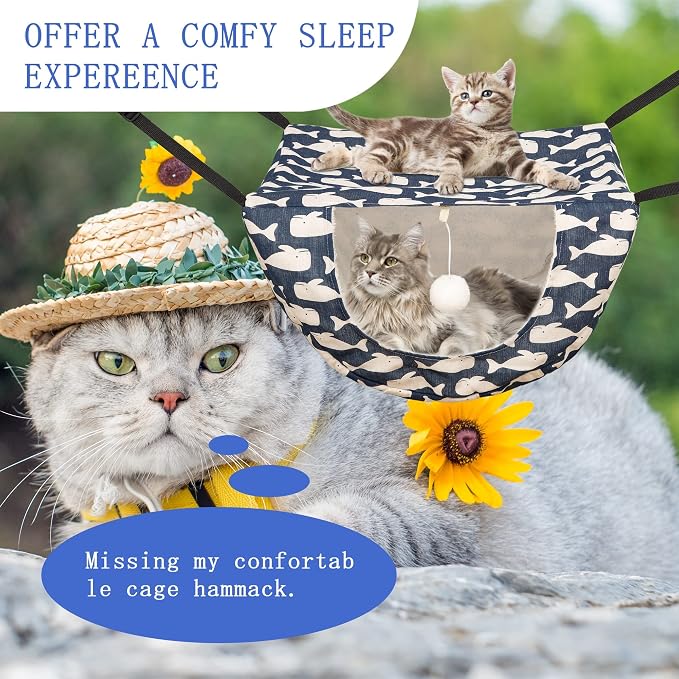 JSPYFITS Cat Cage Hammock with Ball, Double Layer Hanging Adjustable Soft Pet - Image 9