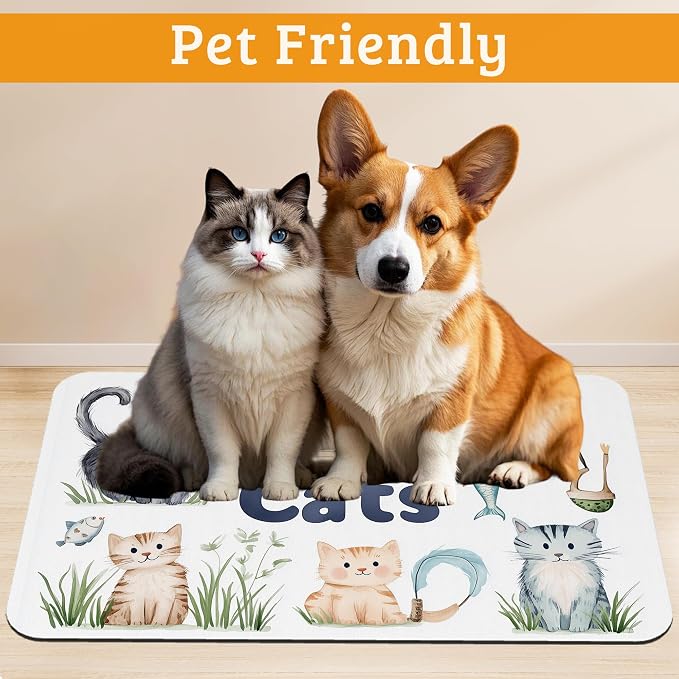 Cats Dog Food Mat, Cute Fun Absorbent Pet Feeding Mat - Image 2