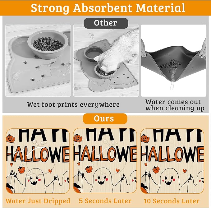 Pumpking Bat Dog Cat Food Mat, Halloween Absorbent Waterproof Placemat - Image 3