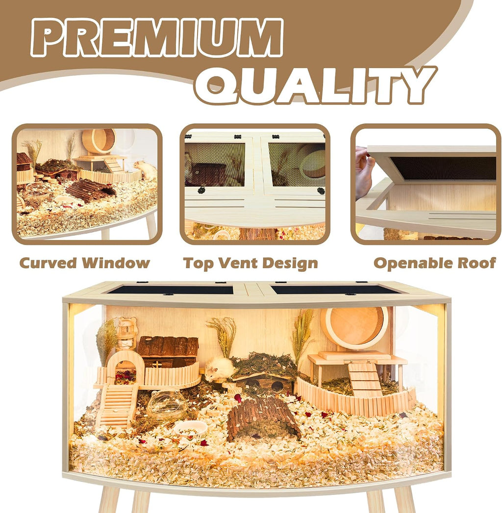 Prolee Wooden Hamster Cage with Stand, Curved Design - GlobalHabitat Supply