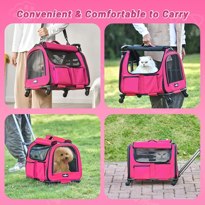 Large Pet Carrier with Wheels, Foldable Rolling Dog Carrier with Big Pocket - Image 7