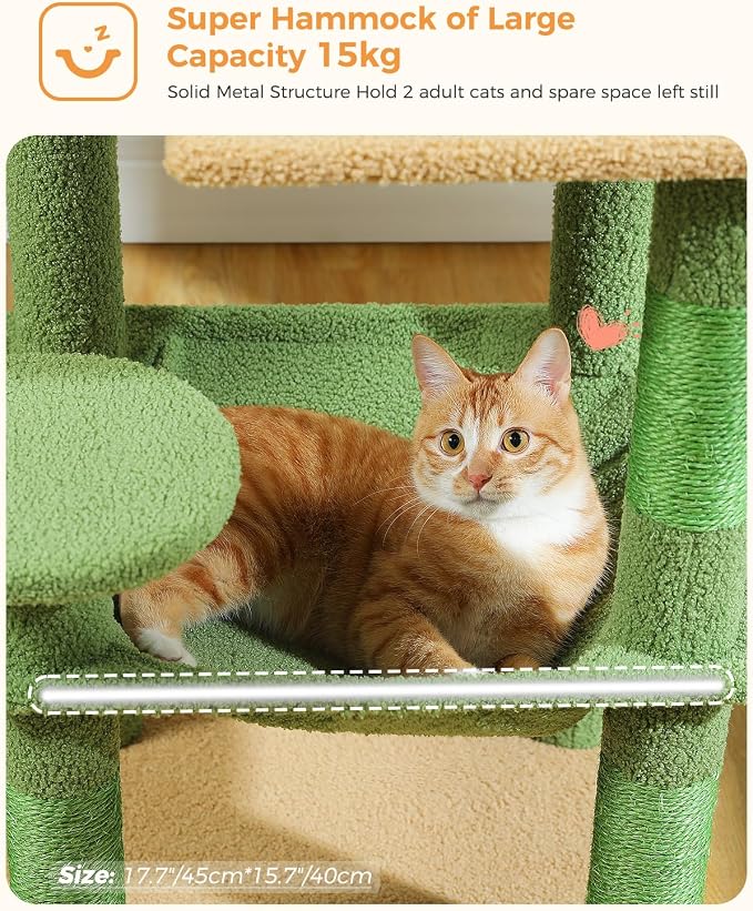 Cactus Cat Tree for Indoor Cats, 45.7" Multi-Level Cat Tower - Image 5
