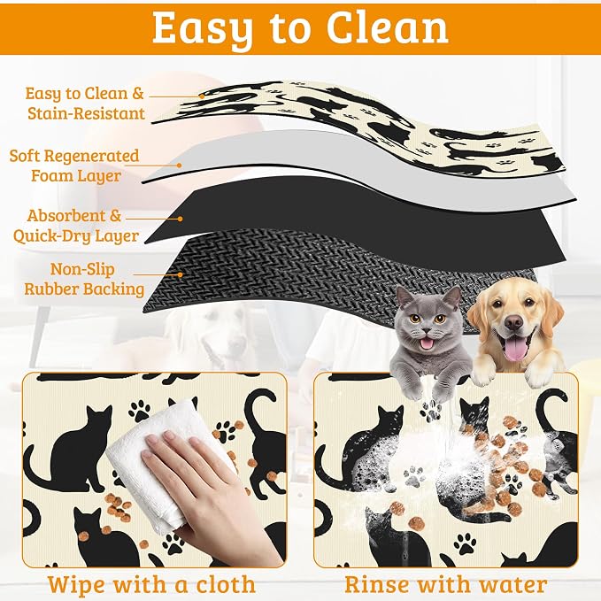 Pet Feeding Mat, Cat Silhouette Absorbent Dog Cat Food Mat Dog Mat - Image 5
