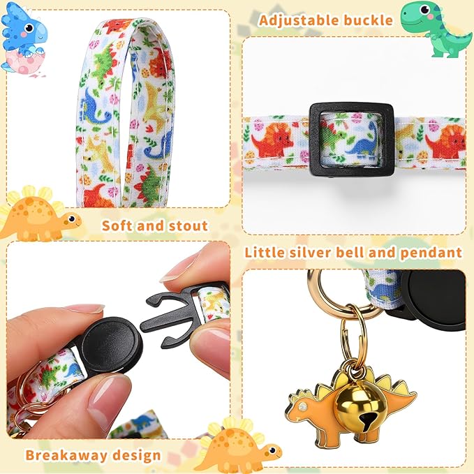 3 PCS Cat Collars with Bow Tie and Bell, Cat Collars Dinosaurs Pattern - Image 4