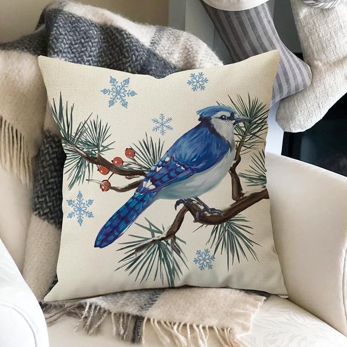 Fahrendom Hello Winter Bluebird Decorative Throw Pillow Covers 18x18 Set of 4 - Image 5