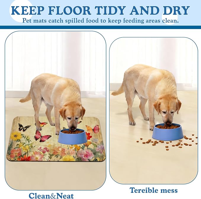 Vintage Butterfly Floral Pet Food Mat - Image 5