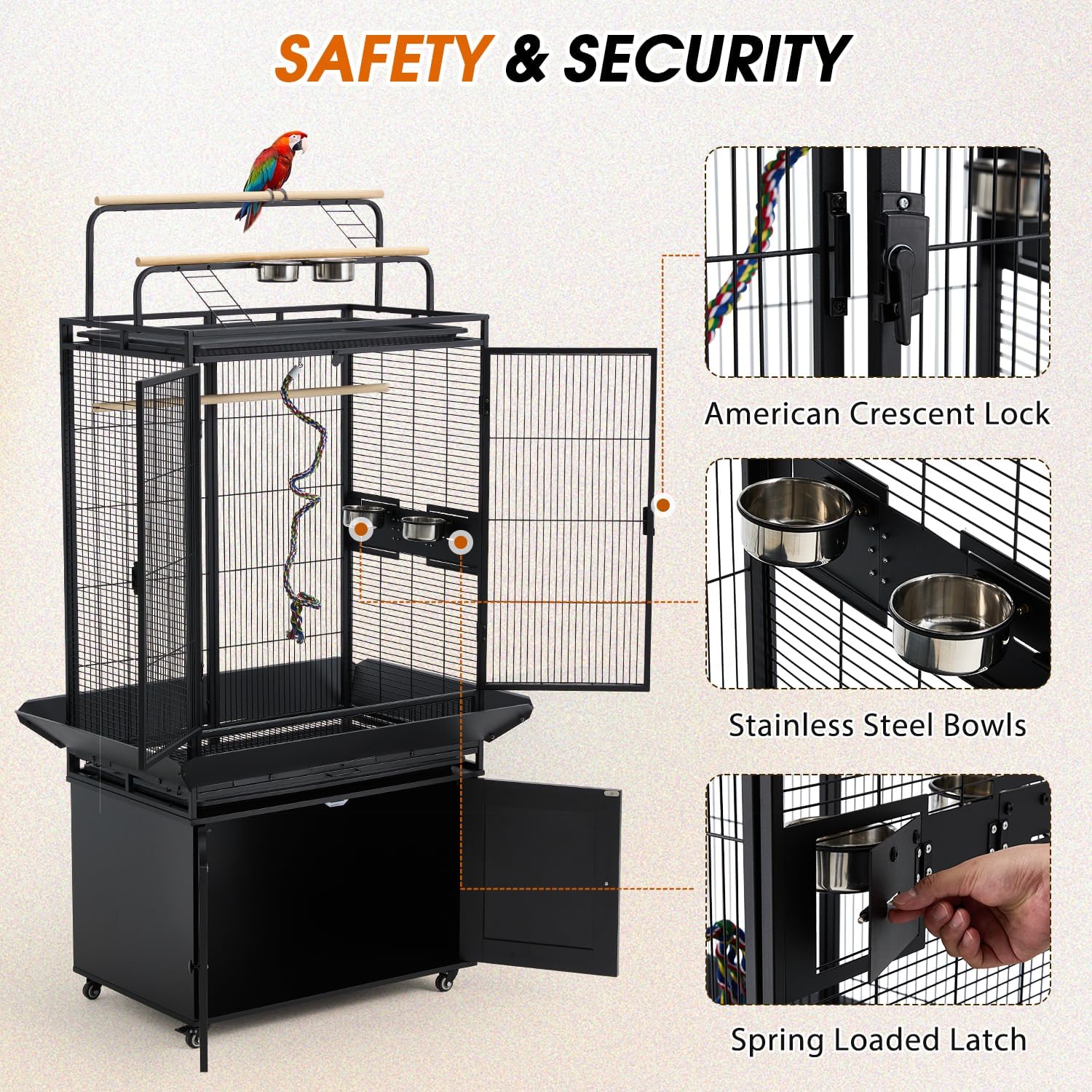 70" Large Bird Cage with Play Top and Storage Cabinet - GlobalHabitat Supply