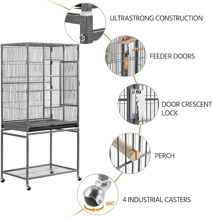 Yaheetech 54-inch Wrought Iron Standing Large Parrot Parakeet Flight Bird Cage - Image 6