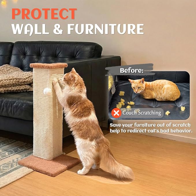 PETKARAY Couch Corner Cat Scratcher, 22.5" Sisal Scratching Post - Image 4