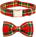 Dog Collar - Christmas Red Plaid Dog Collars Bowtie Gift Puppy Cute Soft Collar by BoboRainbow