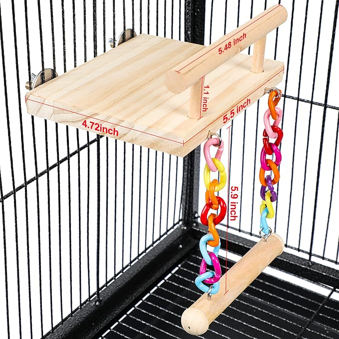 Bird Perches Cage Toys Parrot Wooden Platform Play Gyms Exercise Stands - Image 7