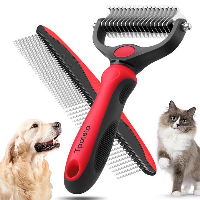 Tpotato Deshedding Dog Brush for Long Haired Dogs Cats, Undercoat Shedding Rake by Tpotato