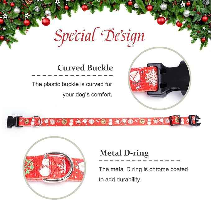Christmas Dog Collar with Buckle Adjustable Safety Nylon Collars