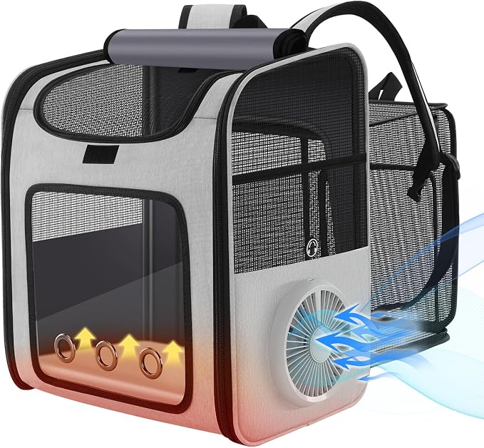 Cat Backpack Carrier with Built-in Cooling Fan & Heating Pad, Expandable Pet by Unknown